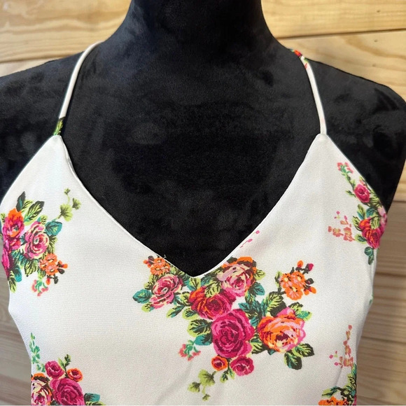 EUC Nymphe Spaghetti Strap Tank Floral Racerback Shirt Small Orange Red Pink - Picture 4 of 5